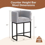 26" H Counter Height Bar Stools Set of 3, Modern Barrel Counter Stools with Backrest and Arms, Linen Fabric Upholstered Accent Barstools for Kitchen Island,Support 450 LBS