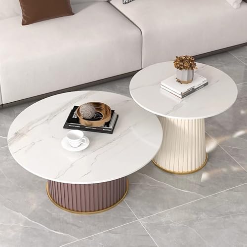 Modern Coffee Table Central end Tables for Living Room, Multifunctional Tea Snacks Center Table with Marble Desktop, Round Coffee Tables for Bedroom, Sofa, Indoor, Couch, Parlor, Dinning Room