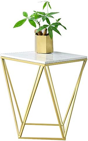 Telephone Table, Square Marble Side Table Nordic Modern Living Room Bedroom Corner Table Telephone Table Bedside Table Balcony Iron Art Coffee Table,15.7"×15.7(White