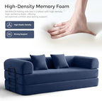 79" Convertible Futon Sofa Bed, Couch for Living Room | Blue | Folding Corduroy Sleeper Sofa, Modular Futon Couch with Fixed-Shape Frame, Pull Out Couch No Assembly