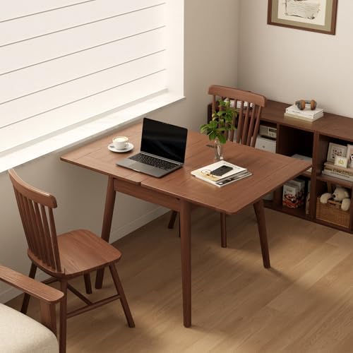 Solid Wood Small Dining Table for 2-6, 23.6"L-47.2"L Expandable Kitchen Table, Designed for Small Spaces, Easy Assembly, Suitable for Kitchen, Dining Room, Living Room, Apartment (Walnut)