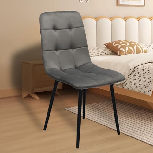 Velvet Dining Chairs Set of 4, Mid Century Upholstered Gray Dining Room Chairs Tufted Upholstered Kitchen Chairs Set of 4 for Dining Room, Bedroom, Living Room, Gray