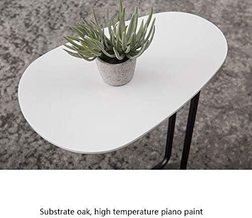 Telephone Table, C-Nordic Wood Side Table,Living Room Sofa Telephone Table,Elliptical Side Table,Iron Small Coffee Table,2 Colors(Color:White,Size:18.8911.8122.63in)