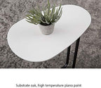 Telephone Table, C-Nordic Wood Side Table,Living Room Sofa Telephone Table,Elliptical Side Table,Iron Small Coffee Table,2 Colors(Color:White,Size:18.8911.8122.63in)