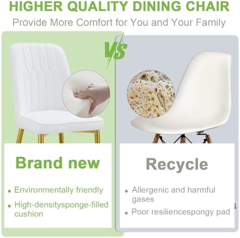 Modern Dining Chairs Set of 4,Upholstered Dining Room Chairs,Kitchen Chairs with Soft Backrest & Gold Metal Legs,Armless Dining Chairs for Kitchen Dining Living Room, White