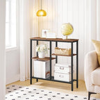 HOOBRO Narrow Console Table, Sofa Table, 4-Tier Industrial Entryway Table with Metal Mesh Shelf, Hallway Table with Adjustable Feet, for Entryway, Living Room, Hallway, Rustic Brown and Black BF79XG01