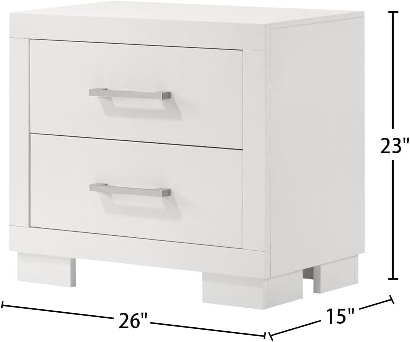 2 Drawers MDF Nightstand in Cream White Finish ﻿,for Small Spaces