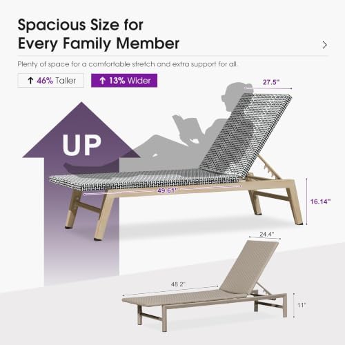 PURPLE LEAF Oversize Outdoor Chaise Lounge Set of 2 Champagne Frame, Black | 3-Year Color Retention PE Rattan, 2.4" Thickened Aluminum Frame, 16.14" Knee-Friendly Height, French-Inspired Style