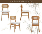 Shunzhi Rattan Dining Chairs Set of 4, Upholstered Farmhouse Dining Room Chairs with Back, Mid Century Modern Kitchen Chairs, Wooden Boho Side Chair for Restaurant, White Sherpa