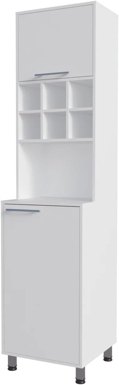 White Kitchen Pantry with Pneumatic Door and Open Storage