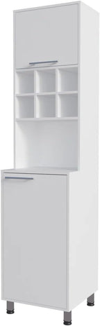 White Kitchen Pantry with Pneumatic Door and Open Storage