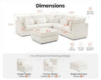 115" Oversize Corduroy Modular Sectional Sofa Couches for Living Room,White | Washable Couch with Fully Removable Cover, Cloud Couch Sectional, 5 Seater with Ottoman, Corner & V-Shaped