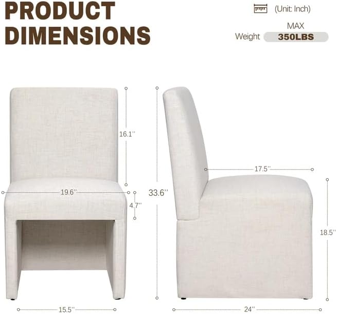 RNKSFX Beige Upholstered Dining Chairs Set of 6, Kitchen & Dining Room Chairs, Mid Century Modern Chairs, Linen Dining Chairs with Wooden Frame, Fabric