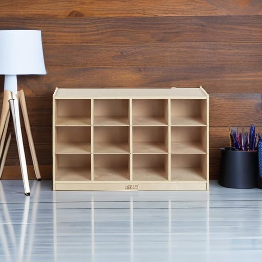ECR4Kids 12 Cubby Mobile Tray Storage Cabinet, 3x4, Classroom Furniture, Natural | Durable birch, GREENGUARD Gold Certified, 12 cubbies with 4 casters for mobility, organize supplies in a classroom or home