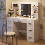 YESHOMY Vanity Desk with Mirror, Outlet, 10 Lights & 7 Drawers,Pure White | Lighted Mirror with 3 Color Modes,Makeup Table,Large Storage Capacity,Available for bedroom