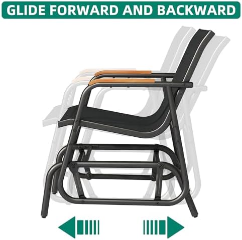 YITAHOME 3 Piece Patio Glider Set Textilene Gliders Outdoor Furniture Black | Heavy-duty Patio Glider Set w/Breathable Fabric, Smooth Gliding, Wooden Armrest, Tempered Glass Table, Easy Assembly Cleaning