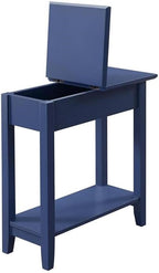 Pemberly Row Contemporary Flip Top End Table, 24" H x 11" W x 23" D, Blue Wood Finish, Narrow Silhouette with Storage Compartment, Hinged Tabletop, Functional Accent Table for Living Room or Bedroom