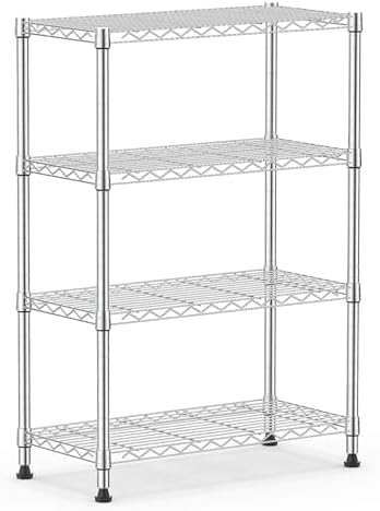 M MZG 1000 lbs Storage Shelving Steel Heavy Duty 4-Tier Utility Shelving Unit Steel Organizer Wire Rack for Home,Kitchen,Office,Chrome (13.7" D x 29.5" W x 47.2" H)