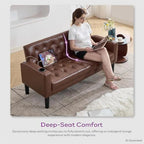 62'' Leather Loveseat Sofa Set with Chairs, 3-Piece Living Room Furniture | Leather Sofa and Chair Set, Loveseat Couch with 2 USB Ports and Cupholders, Comfy Furniture for Apartment Office, Brown