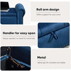 Storage Bench for Bedroom, 51" Upholstered End of Bed Bench, Velvet Queen Size Benches with Rolled Arms, Tufted Button Storage Long Ottoman, Living Room, Entryway, Blue