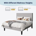 Allewie Full Bed Frame, Corduroy Tufted Headboard, Light Grey