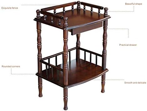 Telephone Table, European Side Table,Solid Wood Sofa Side Table, Casual Small Coffee Table,Plant Stand/Telephone Stand,2-Story Bedside Table with Drawe(Brown-18.11 * 14.17 * 26.77in