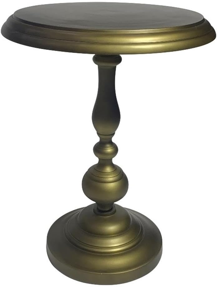 Carolina Chair & Table Pearson Round Accent Table - Elegant Aluminium Frame and Top, Hand Forged Pedestal Base Bedside Furniture - Contemporary Side Table for Dining, Working (Antique Brass)