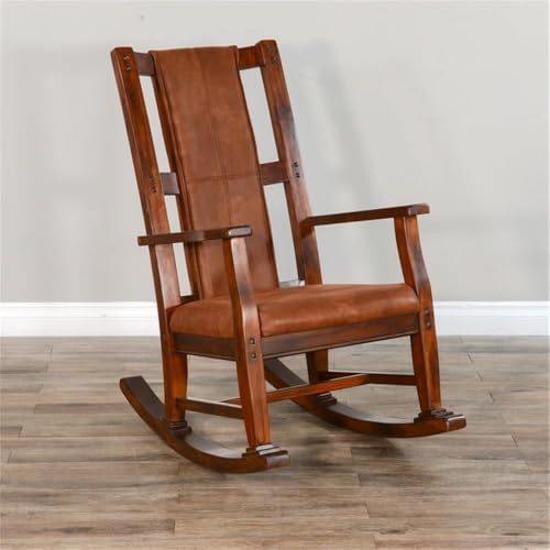 Pemberly Row Mahogany Rocking Chair with Cushioned Seat and Back, Studded Accents, Smooth Rocking Motion, Dark Chocolate