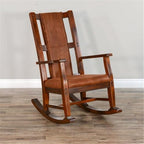 Pemberly Row Mahogany Rocking Chair with Cushioned Seat and Back, Studded Accents, Smooth Rocking Motion, Dark Chocolate