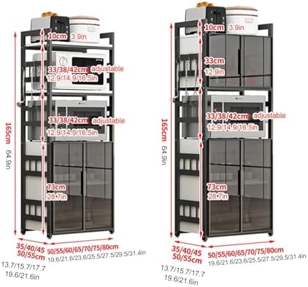 Kitchen Storage Cabinet with Adjustable Shelves Glass Door and Microw Stand Freestanding Cupboard for Dining Room Living Room and Study Room Oven Rack and Bakers Rack Modern Storage Solution