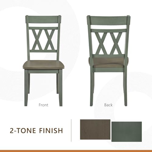 Lexicon Wood Dining Chair, Set of 2, Greywash/Antique Teal | Double Cross Back, Rustic Armless Chairs, Kitchen and Dining Room Furniture, Two-Tone Finish