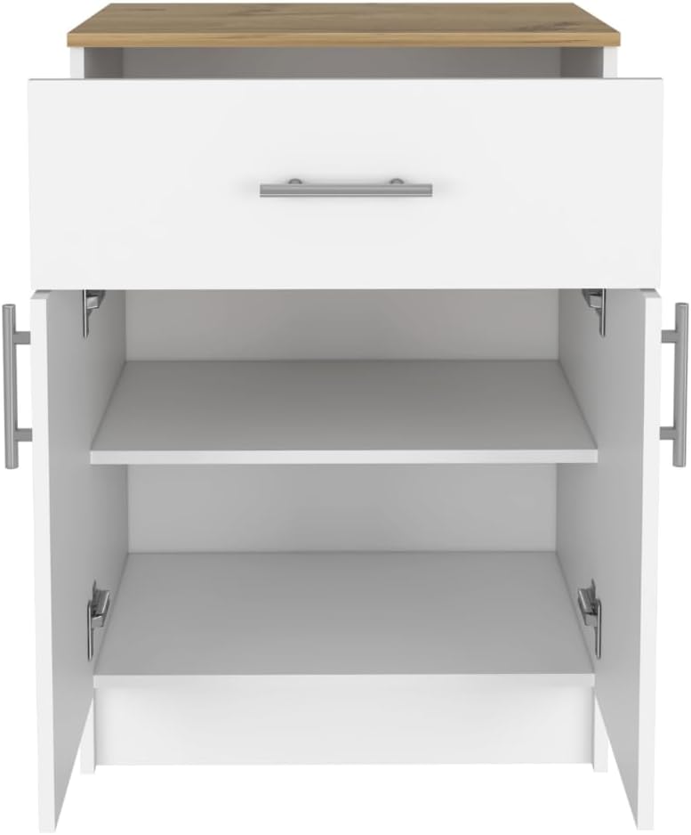 DEPOT E-SHOP Barbados Pantry Organizer Cabinet with One Drawer, Two Interior Shelves, and Two Doors, 33" H, White/Light Oak, Kitchen