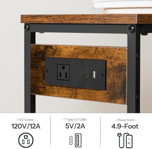 HOOBRO Narrow Console Table with Power Outlets, Small Entryway Table | Thin Sofa Table Behind Couch Table with Charging Station, for Hallway, Bedroom, Living Room,Rustic Brown and Black BF75UXG01