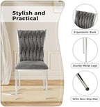 Velvet Dining Chairs Set of 6, Modern Upholstered Kitchen Chairs with Silver Metal Legs, Woven Velvet Fabric and High Back, Dirt Resistance, Easy to Assemble, for Home, Living Room - Dark Grey