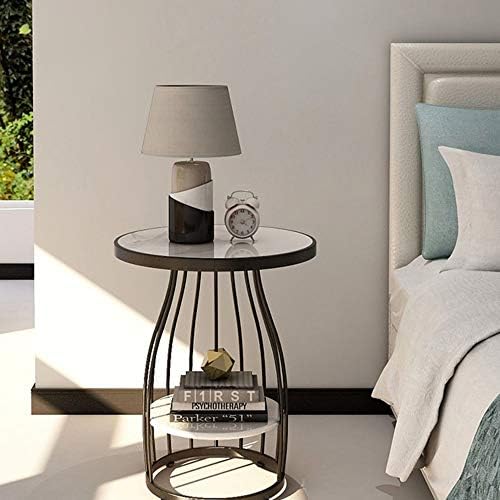 Telephone Table, Side Table Living Room 2-Tier Marble Small Round Table Sofa Corner Table Telephone Table Bedroom Bedside Table Balcony Coffee Table,19.6''×24.8'' (Color: