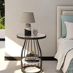 Telephone Table, Side Table Living Room 2-Tier Marble Small Round Table Sofa Corner Table Telephone Table Bedroom Bedside Table Balcony Coffee Table,19.6''×24.8'' (Color: