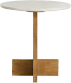 Modway Tarin Marble Top Side Table in Natural - Round Acacia Wood Living Room End Table - Modern Plant Stand or Small Drink Table