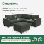 HONBAY Corduroy Sectional Sofa with Storage Ottoman, 6 Seaters L Shaped Small Sectional Couch for Living Room, Green
