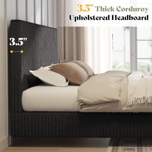 AMERLIFE King Bed Frame, Upholstered Metal Platform Bed, Black