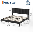 GarveeHome King Size Velvet Upholstered Platform Bed Frame, Black