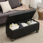 41" Storage Ottoman, Storage Bench with Safety Hinge, Upholstered Synthetic Leather Ottoman Bench for Bedroom, Living Room, Entryway, Hallway, Foot Rest, Support 500lbs, Black