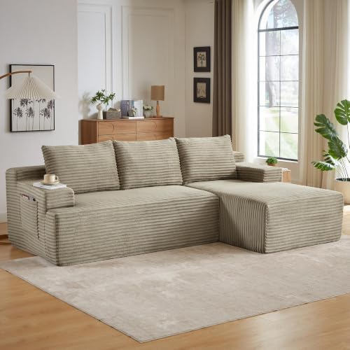 Cloud Sectional Couch, 97 Inch Modern Modular Sectional Sofa with Deep Seat, Corduroy Couches with L-Shape Right Chaise for Living Room Bedroom, No Assembly Required(Camel)