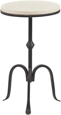 Pemberly Row Round Metal and Marble Accent Table, 11.75" Wide, Black Finish with Gold Edge, Genuine Marble Top, Pedestal Base, Industrial Style Living Room or Bedroom Side Table