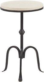 Pemberly Row Round Metal and Marble Accent Table, 11.75" Wide, Black Finish with Gold Edge, Genuine Marble Top, Pedestal Base, Industrial Style Living Room or Bedroom Side Table