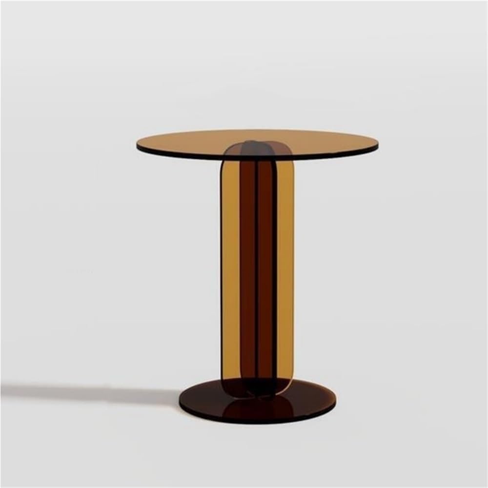 Modern Acrylic Side Table, Sleek Round Coffee Table, Pedestal End Table, Multi-Purpose Coffee Table for Living Room, Bedroom and Office(Brown)