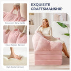 MAXYOYO Folding Sofa Bed, 2 in 1 Convertible Sofa to Lounger | Comfy Loveseat Bean Bag Chair for Adults, Floor Couch with Handle, Faux Fur Couch Bed for Living Room Bedroom, Pink