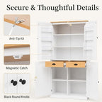71" Tall Kitchen Pantry Storage Cabinet with 8 Door Shelves and 2 Storage Compartments, Two-Tone Freestanding Food Pantry Cabinet with Adjustable Shelves for Kitchen, Dining Room