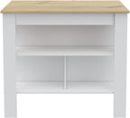 2 Piece Kitchen Set with Island and Pantry Cabinet, White/Light Oak | Includes interlocking mechanism for assembly without tools