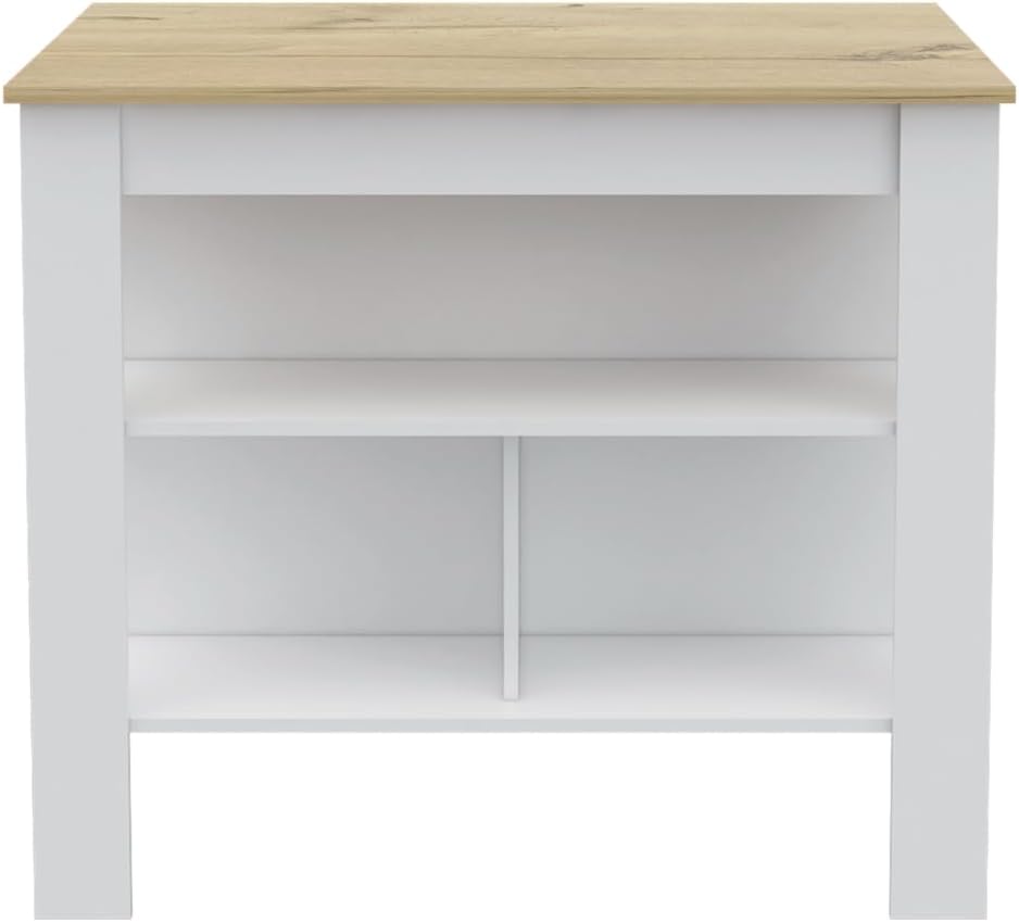 2 Piece Kitchen Set with Island and Pantry Cabinet, White/Light Oak | Includes interlocking mechanism for assembly without tools