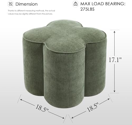 Zesthouse Flower Pouf Ottomans Foot Rest Set of 2, Linen Poofy Ottomans | Large Ottoman Footstool for Couch, Modern Living Room Stool Seat, Cute Square Vanity Stool for Bedroom, Green Dorm Foot Stool